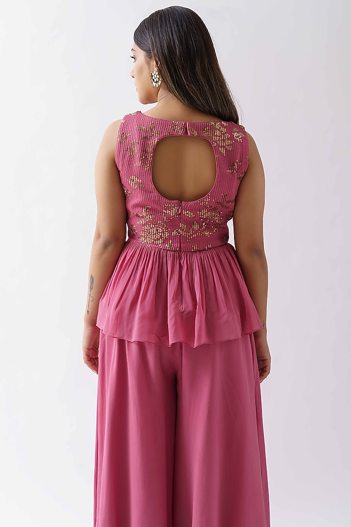 Pink Georgette Flared Pant Set by Suruchi Parakh at Pernia's Pop Up Shop