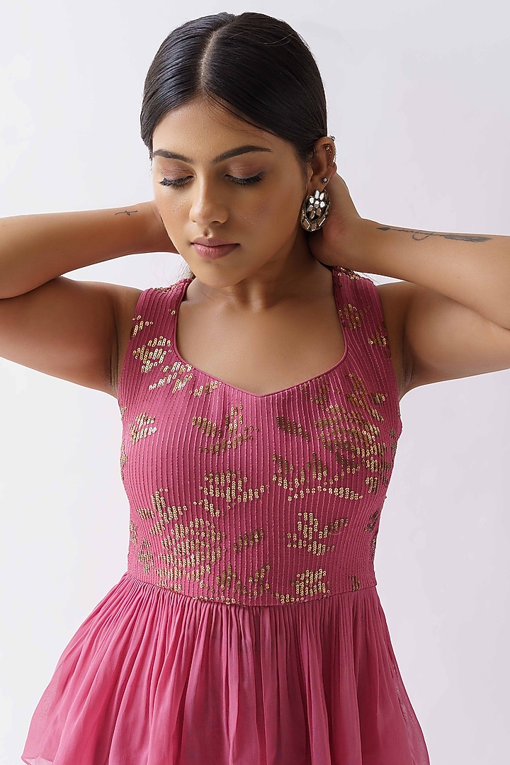 Pink Georgette Flared Pant Set by Suruchi Parakh at Pernia's Pop Up Shop