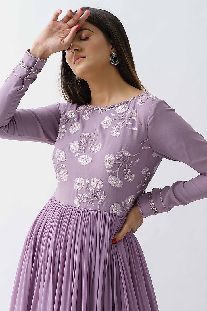 Mauve Georgette Crepe Vacation Dress by Suruchi Parakh at Pernia's Pop Up Shop