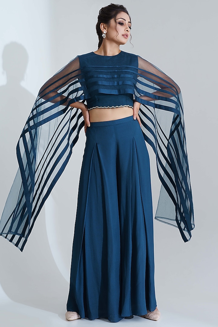 Blue Pleated Pant Set Design by Suruchi Parakh at Pernia's Pop Up Shop 2024