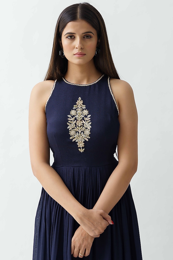 Navy Blue Pleated Vacation Dress by Suruchi Parakh at Pernia's Pop Up Shop