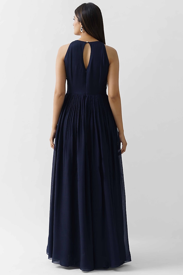 Navy Blue Pleated Vacation Dress by Suruchi Parakh at Pernia's Pop Up Shop
