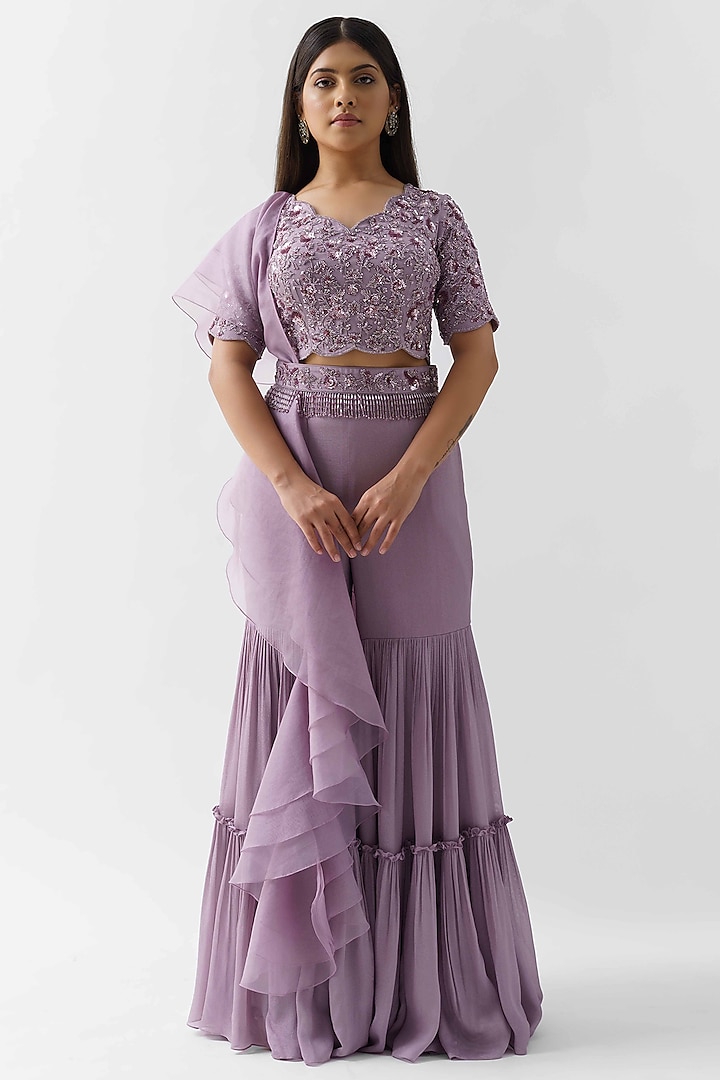 Mauve Layered Sharara Set by Suruchi Parakh at Pernia's Pop Up Shop