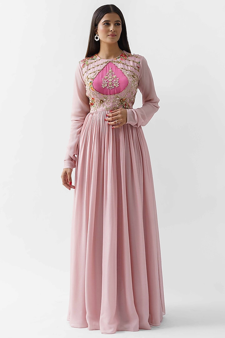 Blush Pink Dress With Zardosi Detailing by Suruchi Parakh