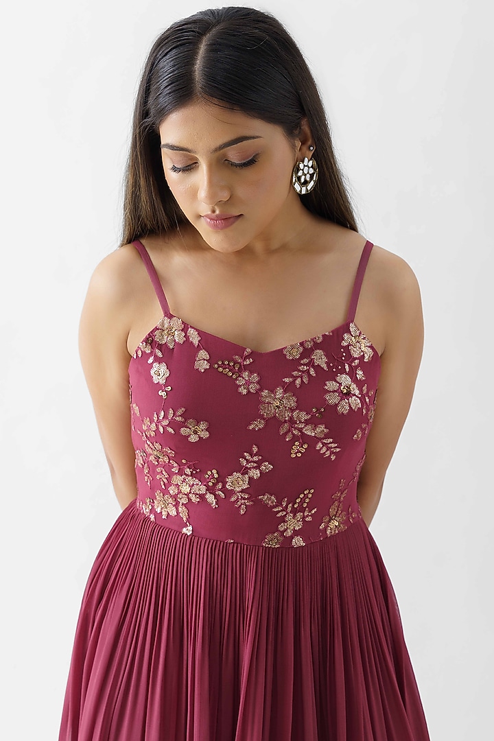 Wine Sequins Embroidered Vacation Dress by Suruchi Parakh at Pernia's Pop Up Shop