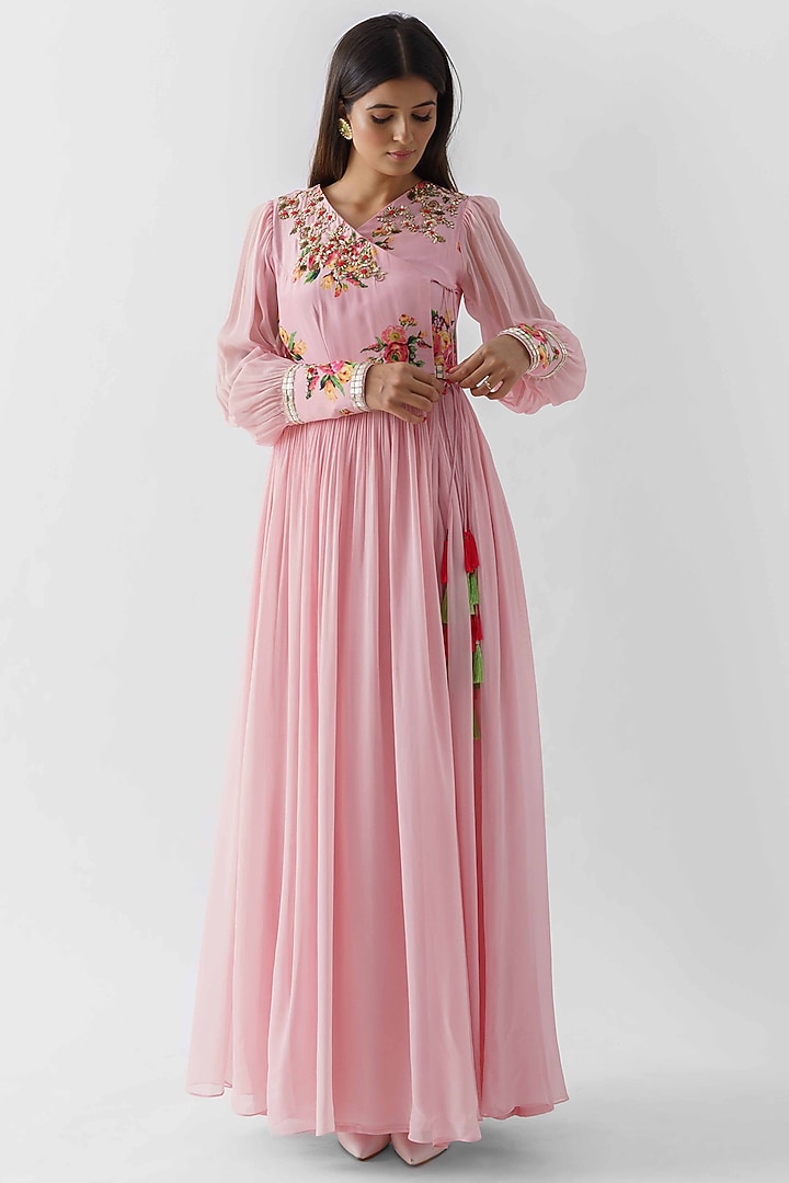 Blush Pink Vacation Dress With Zardosi Detailing by Suruchi Parakh at Pernia's Pop Up Shop