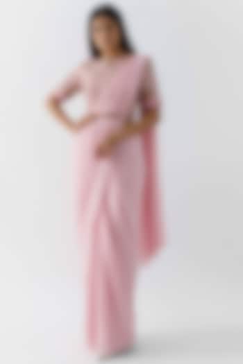 Blush Pink Georgette Crepe Pre-Draped Saree Set by Suruchi Parakh