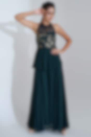 Green Georgette Crepe Flared Pant Set by Suruchi Parakh at Pernia's Pop Up Shop