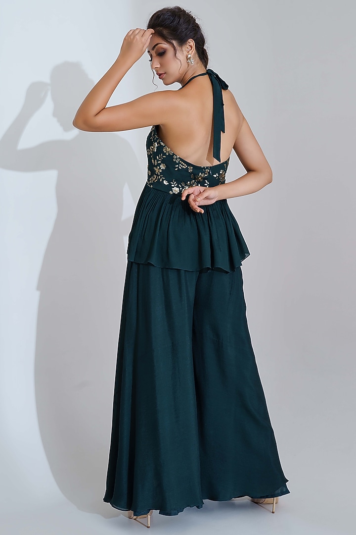 Green Georgette Crepe Flared Pant Set by Suruchi Parakh at Pernia's Pop Up Shop
