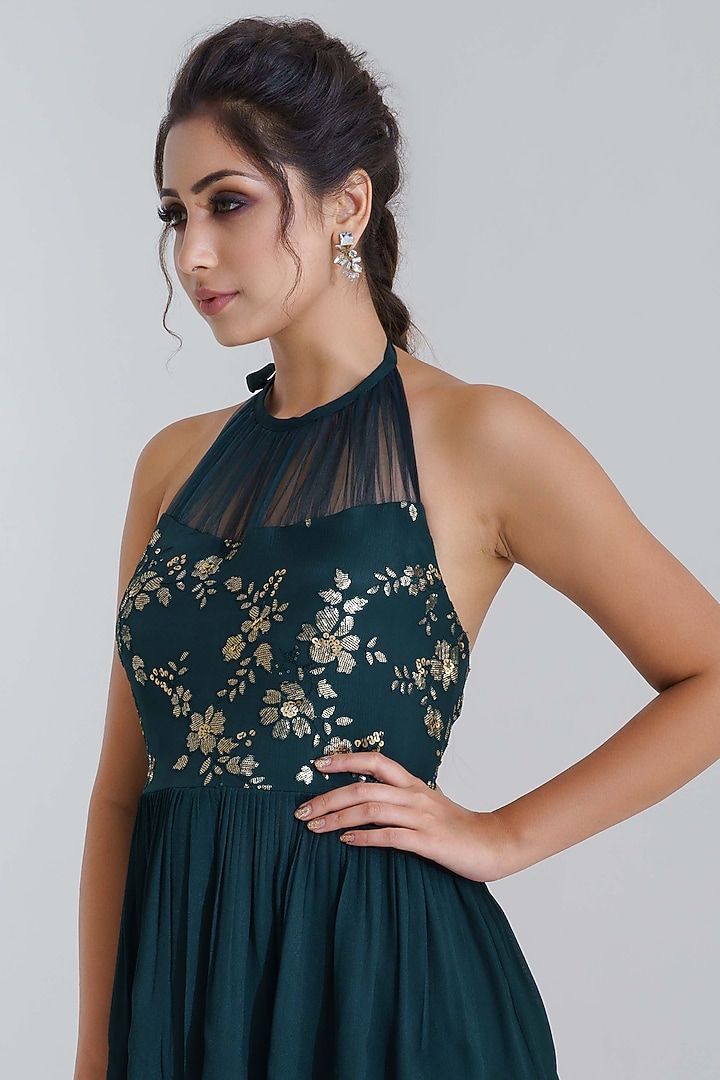 Green Georgette Crepe Flared Pant Set by Suruchi Parakh at Pernia's Pop Up Shop