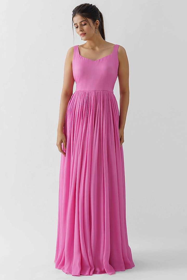 Pink Wedding Anarkali Dress With Blue Jacket by Suruchi Parakh at Pernia's Pop Up Shop
