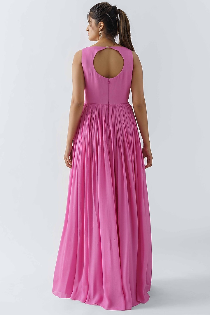 Pink Wedding Anarkali Dress With Blue Jacket by Suruchi Parakh at Pernia's Pop Up Shop