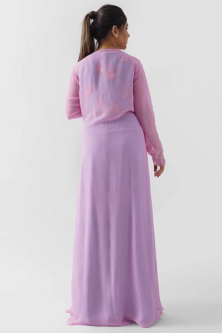 Alaskan Blue & Bubble Gum Pink Georgette Jacket Set by Suruchi Parakh at Pernia's Pop Up Shop