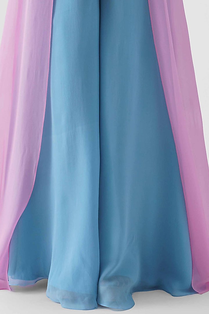 Alaskan Blue & Bubble Gum Pink Georgette Jacket Set by Suruchi Parakh at Pernia's Pop Up Shop