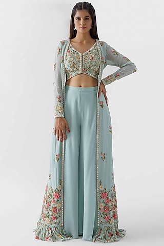 Light Blue Georgette Jacket Set by Suruchi Parakh