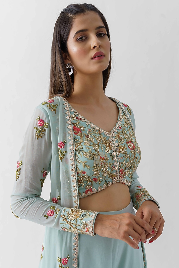 Light Blue Georgette Jacket Set by Suruchi Parakh at Pernia's Pop Up Shop