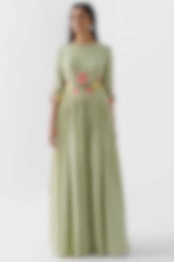 Green Thread Embroidered Dress by Suruchi Parakh at Pernia's Pop Up Shop