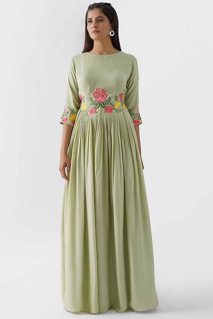 Green Thread Embroidered Dress by Suruchi Parakh at Pernia's Pop Up Shop