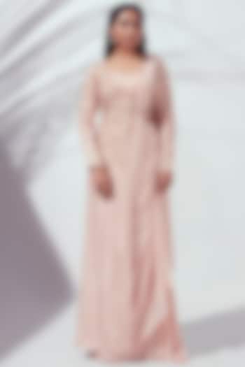 Pink Georgette Crepe Pre-Draped Skirt Set by Suruchi Parakh