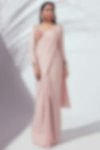 Pink Georgette Crepe Pre-Draped Jacket Saree Set by Suruchi Parakh