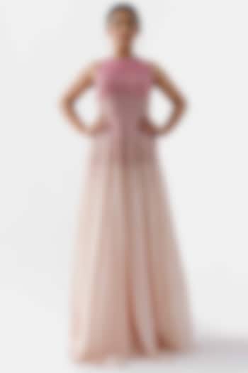 Pink Ombre Satin Silk Flared Gown by Suruchi Parakh