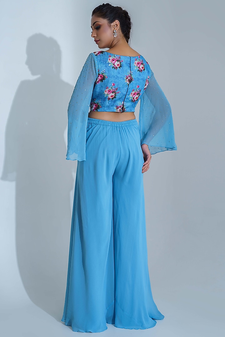 Raspberry Blue Georgette Crepe Flared Pant Set by Suruchi Parakh at Pernia's Pop Up Shop