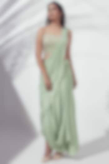 Green Pre-Draped Skirt Saree Set by Suruchi Parakh