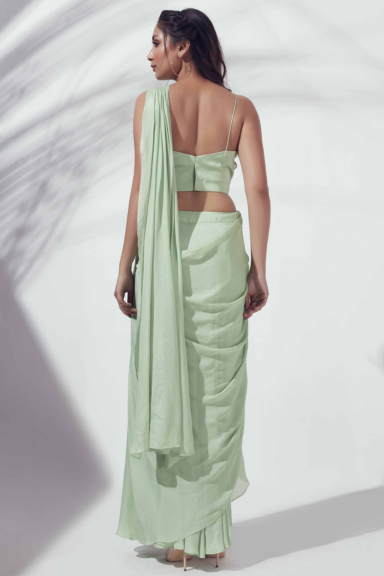 Pastel Grey Draped Skirt Saree