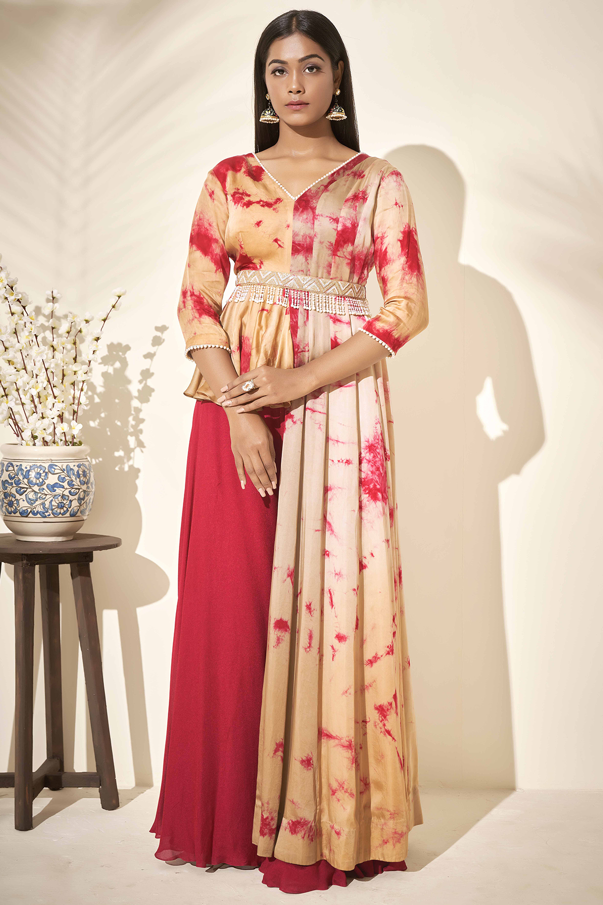 Neon Fuchsia Satin Silk Flared Pant Set by Suruchi Parakh at Pernia's Pop Up Shop