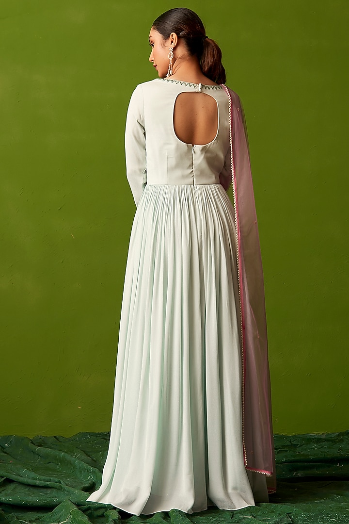 Sea Green Georgette Thread Embroidered Party Wear Anarkali Set by Suruchi Parakh at Pernia's Pop Up Shop