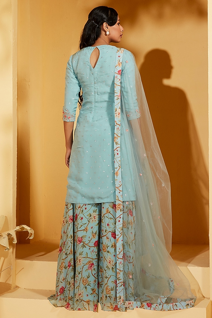 Light Blue Georgette Crepe Wedding Sharara Set by Suruchi Parakh at Pernia's Pop Up Shop