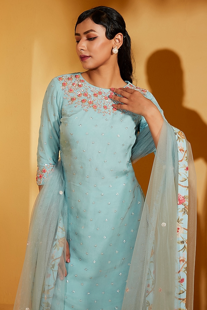 Light Blue Georgette Crepe Wedding Sharara Set by Suruchi Parakh at Pernia's Pop Up Shop
