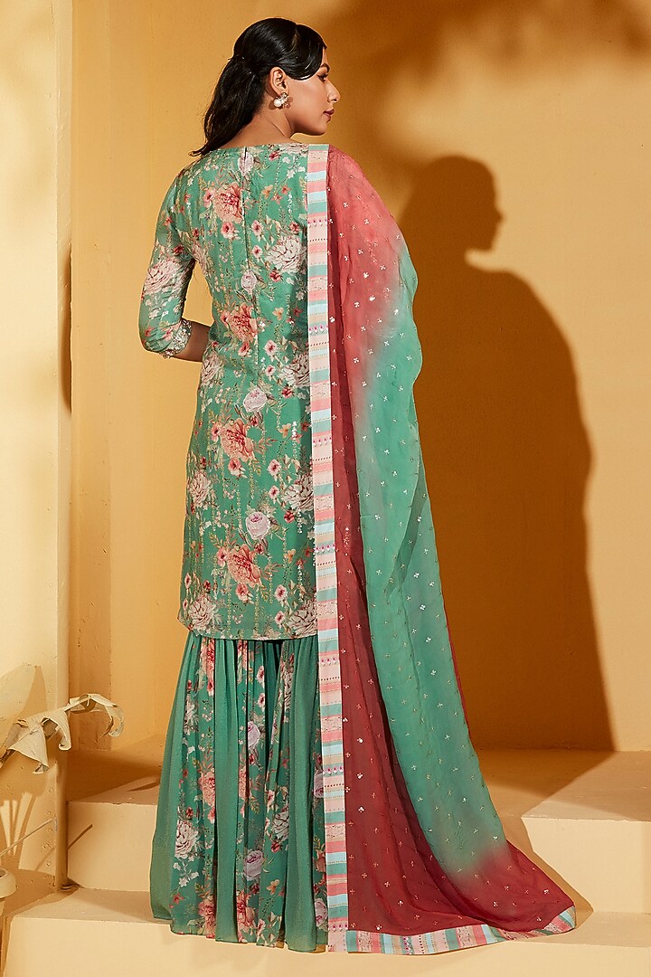 Green Georgette Crepe Wedding Sharara Set by Suruchi Parakh at Pernia's Pop Up Shop