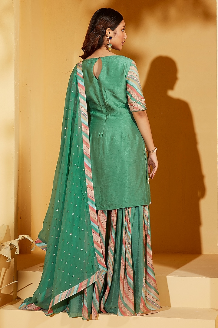 Green Georgette Crepe Wedding Sharara Set by Suruchi Parakh at Pernia's Pop Up Shop