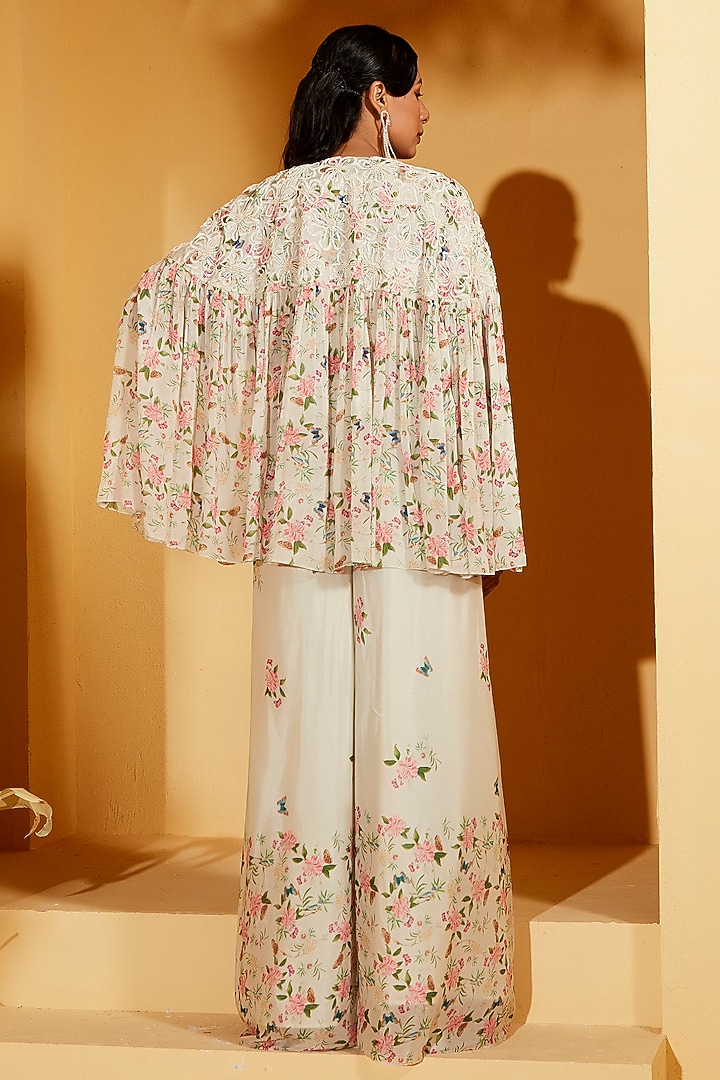 White Georgette Crepe Hand Embroidered Jacket Set by Suruchi Parakh at Pernia's Pop Up Shop