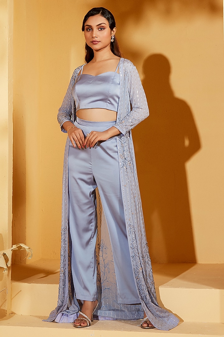 Lilac Georgette Crepe Embroidered Jacket Set by Suruchi Parakh at Pernia's Pop Up Shop