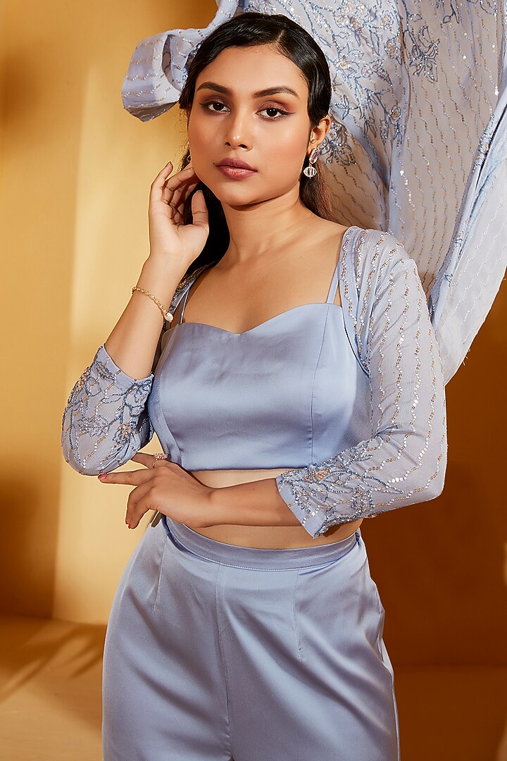 Lilac Georgette Crepe Embroidered Jacket Set by Suruchi Parakh at Pernia's Pop Up Shop