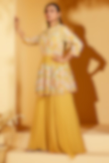 Yellow Georgette Crepe Flared Pant Set by Suruchi Parakh at Pernia's Pop Up Shop