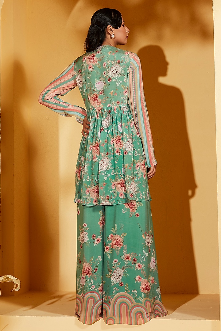 Green Georgette Crepe Pant Set by Suruchi Parakh at Pernia's Pop Up Shop
