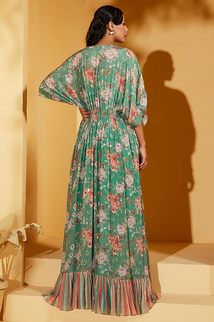 Green Georgette Crepe Kaftan Jacket Set by Suruchi Parakh at Pernia's Pop Up Shop