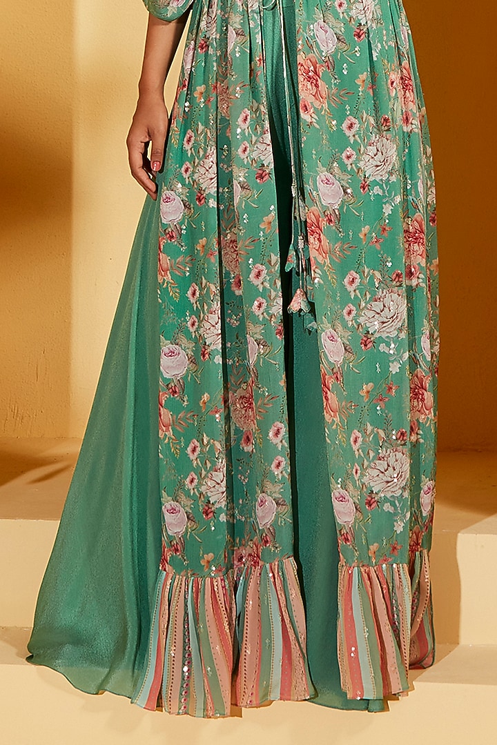 Green Georgette Crepe Kaftan Jacket Set by Suruchi Parakh at Pernia's Pop Up Shop