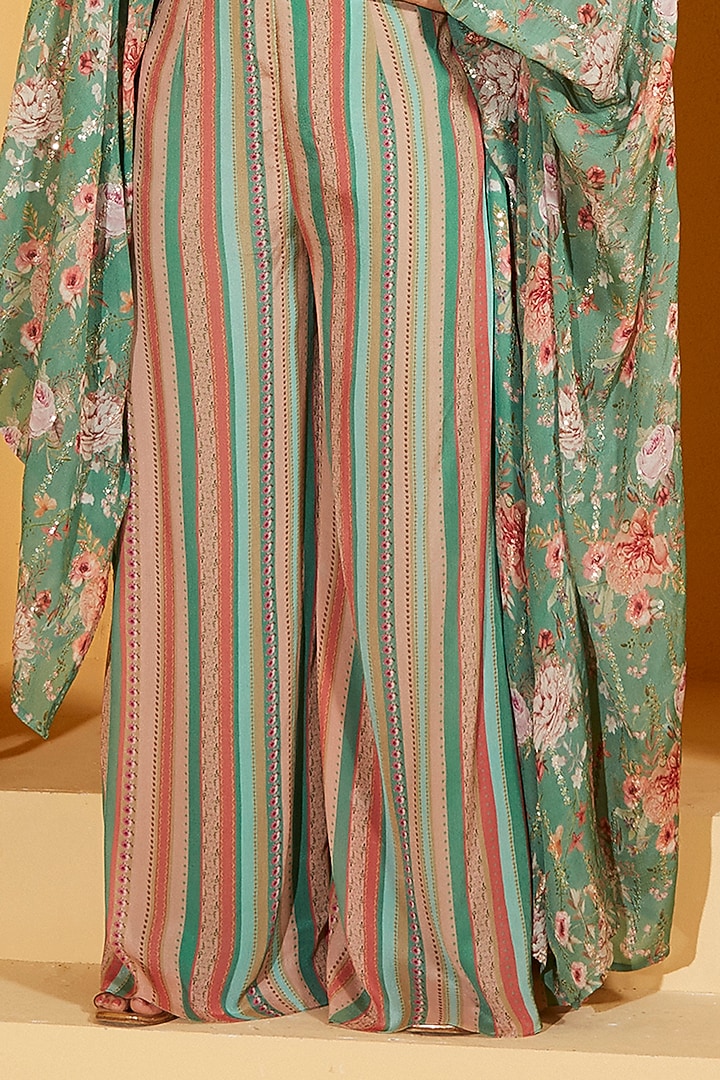 Green Georgette Crepe Embroidered Cape Set by Suruchi Parakh at Pernia's Pop Up Shop