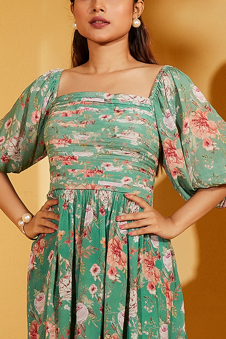 Green Georgette Crepe Short Vacation Dress by Suruchi Parakh at Pernia's Pop Up Shop