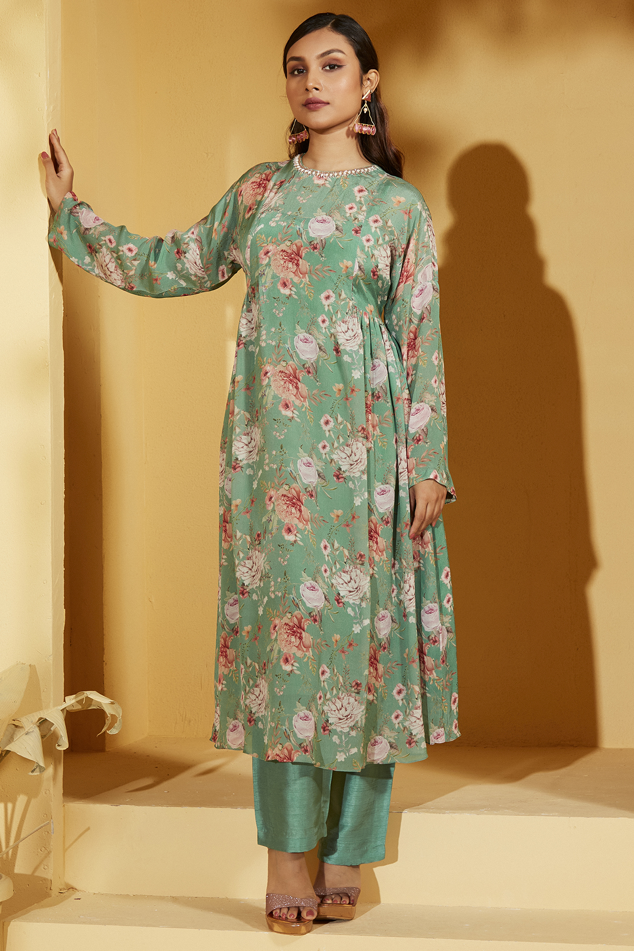 Green Georgette Crepe Co-Ord Set by Suruchi Parakh at Pernia's Pop Up Shop