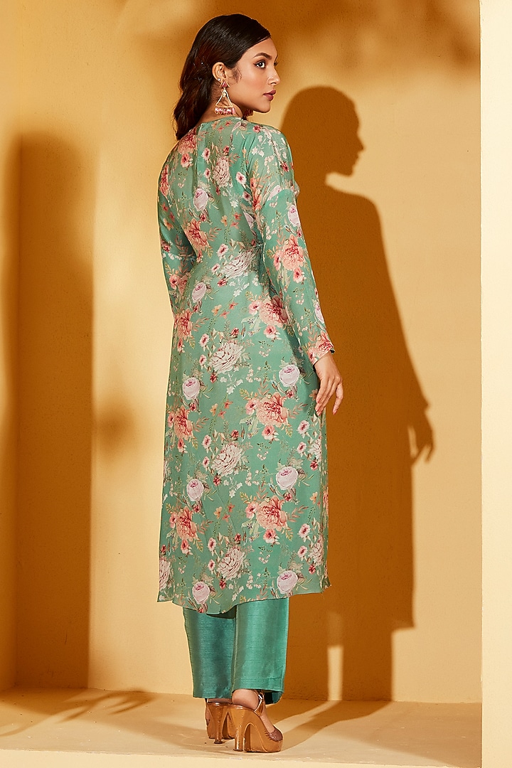 Green Georgette Crepe Co-Ord Set by Suruchi Parakh at Pernia's Pop Up Shop