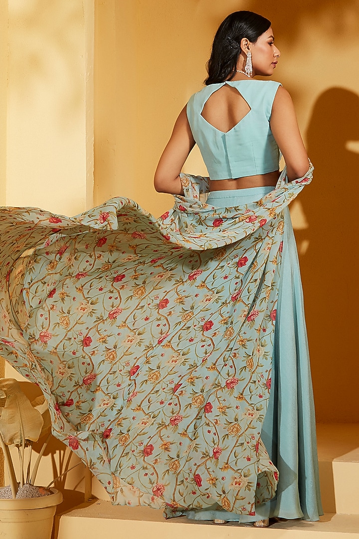 Light Blue Georgette Crepe Cape Set by Suruchi Parakh at Pernia's Pop Up Shop