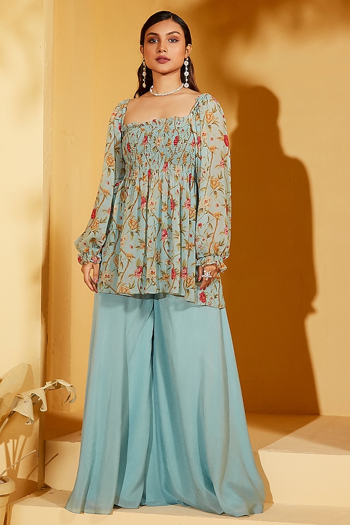 Light Blue Georgette Crepe Co-Ord Set by Suruchi Parakh at Pernia's Pop Up Shop