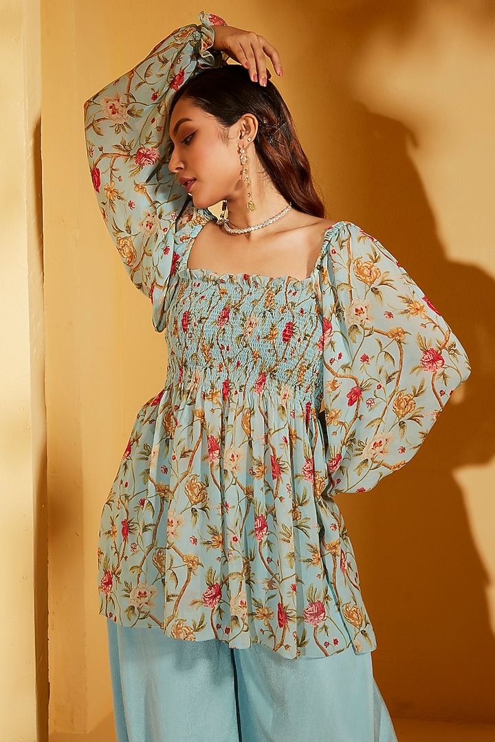 Light Blue Georgette Crepe Co-Ord Set by Suruchi Parakh at Pernia's Pop Up Shop