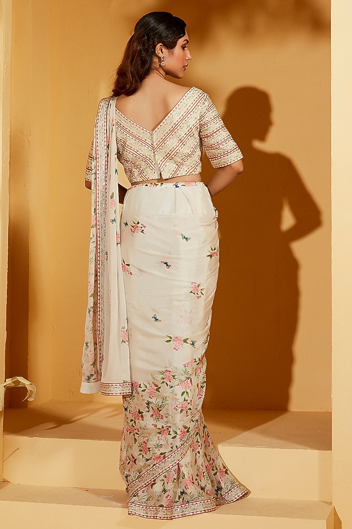 Off-White Georgette Crepe Pre-Draped Party Wear Saree Set by Suruchi Parakh at Pernia's Pop Up Shop