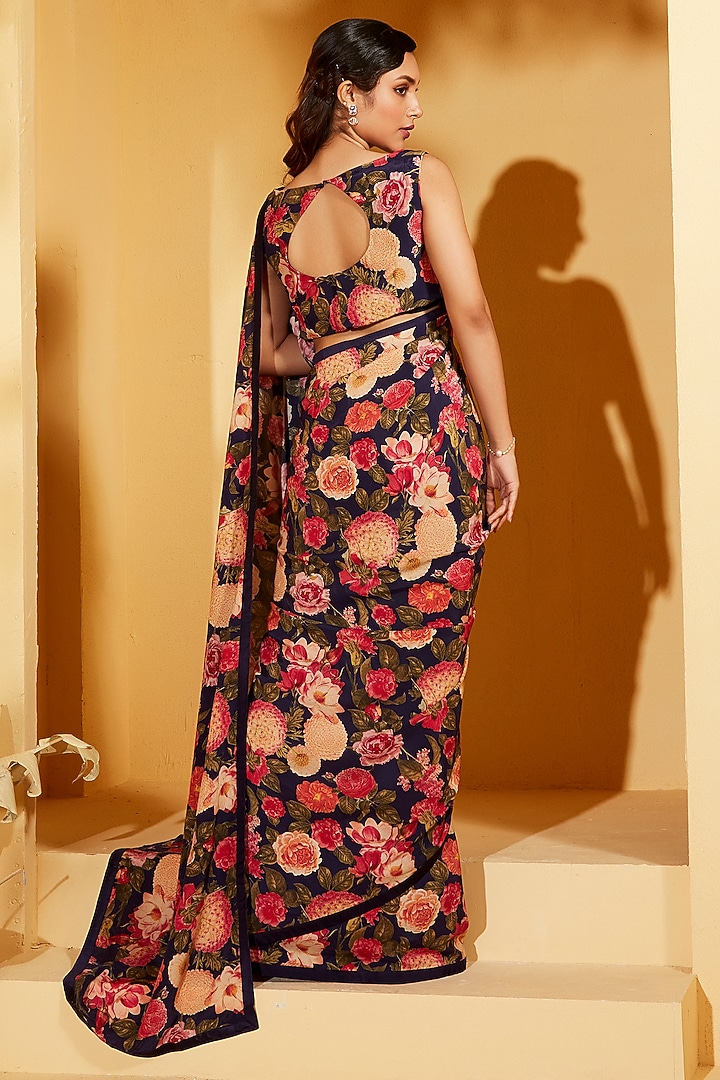 Purple Crepe Printed Party Wear Saree Set by Suruchi Parakh at Pernia's Pop Up Shop